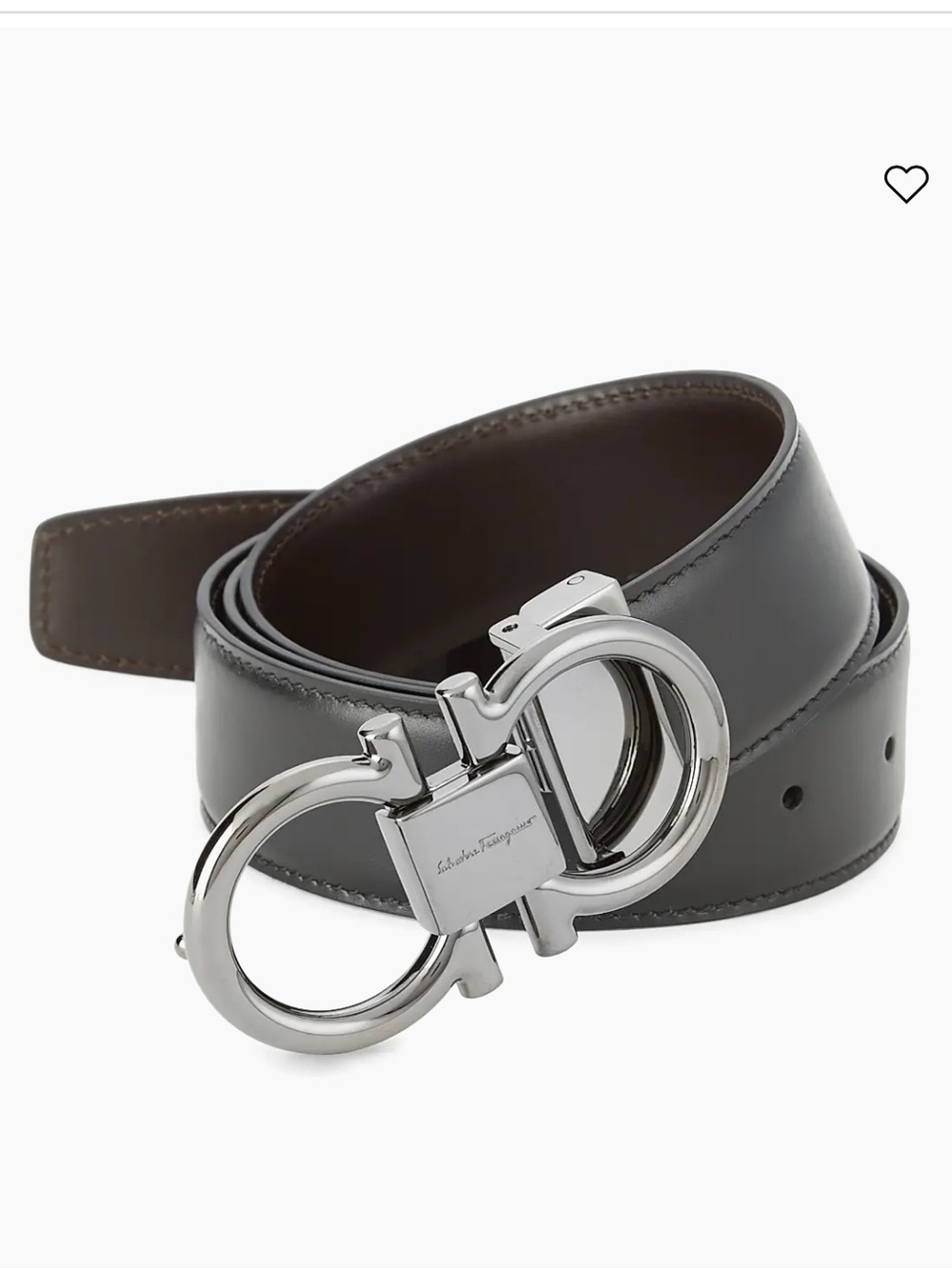 Salvatore Ferragamo Gancini Black Leather Belt with Silver Double Gancini Buckle